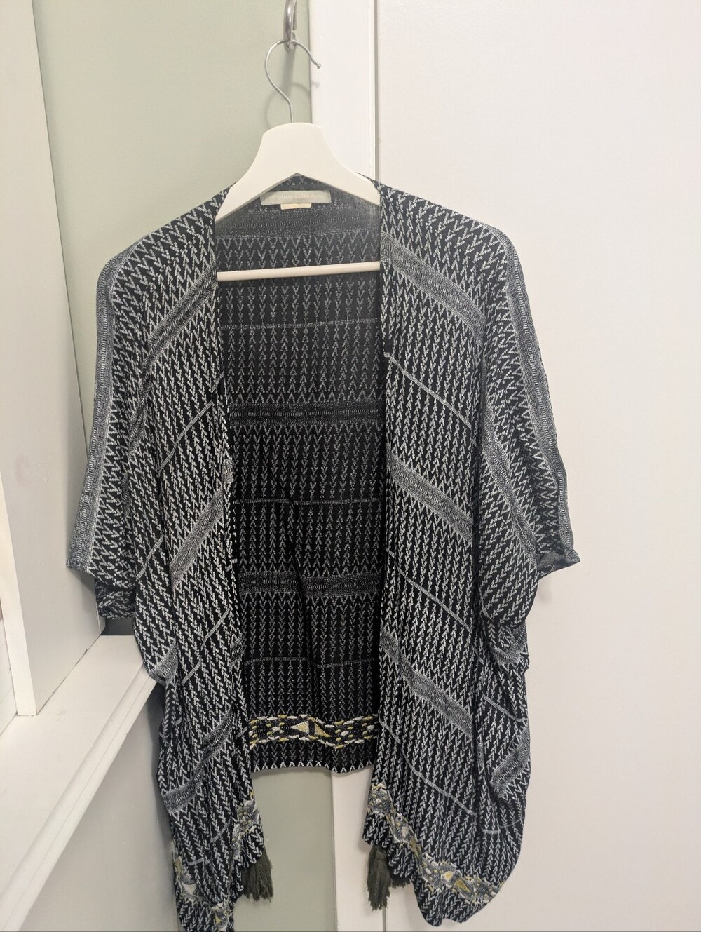 Noonday Black & Gray Knit Open-Front Shawl With Tassels